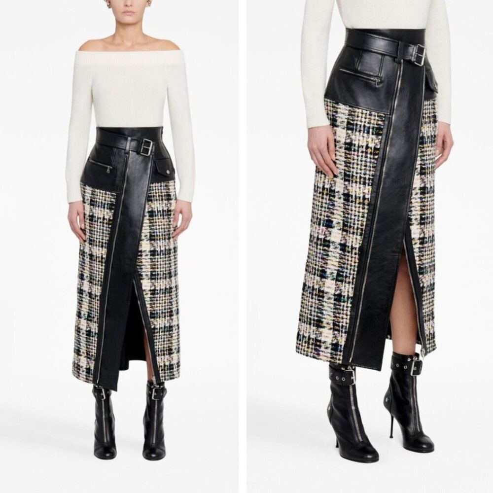 NWT Alexander McQueen Tweed and Leather Midi Skirt - Picture 4 of 15